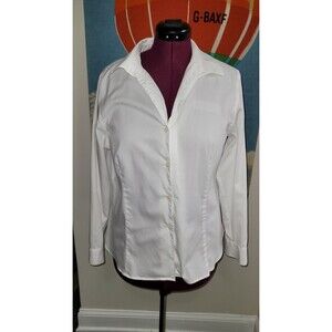 Jones New York Signature Non Iron Women Shirt Sz XL White Classic City Old Money